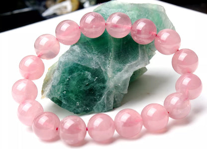 12mm Natural Madagascar Rose Quartz Crystal Round Beads Woman Bracelet  AAAA