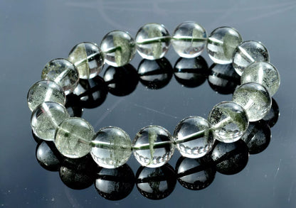 Natural Green Phantom Crystal Ghost Round Beads Man Treatment Bracelet  56.55g