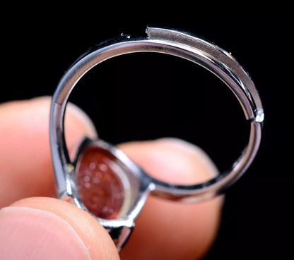 17ct Natural Red Super Seven Quartz Lepidocrocite Fine Silver Ring  Adjustable