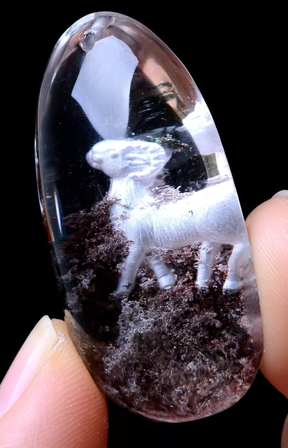 Carving Animal Sheep Natural Inner Scene Ghost Quartz Crystal Pendant  85.15ct