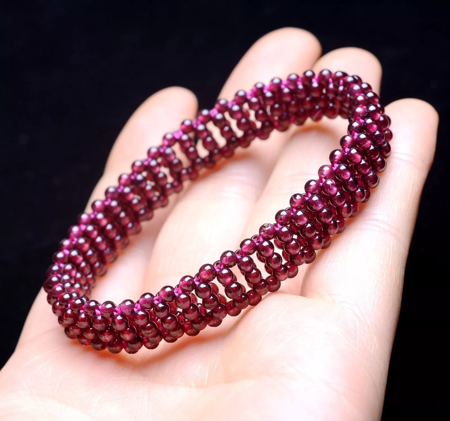 Genuine Natural Wine Red  Garnet Crystal Round Beads Woman Bracelet Gift 15.94g