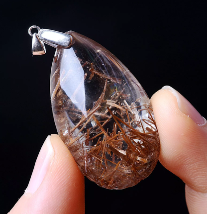 62.60ct Natural Gold Rutilated Quartz Hair Crystal Cure Powerful Pendant Silver