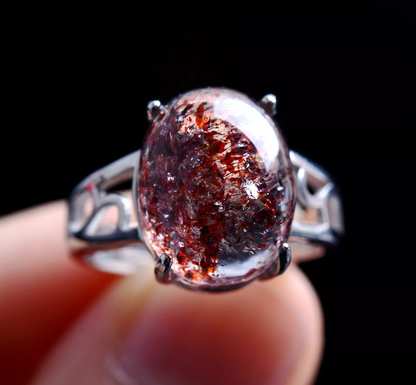 3.4g Natural Red Super Seven Quartz Lepidocrocite Ring Silver  Adjustable