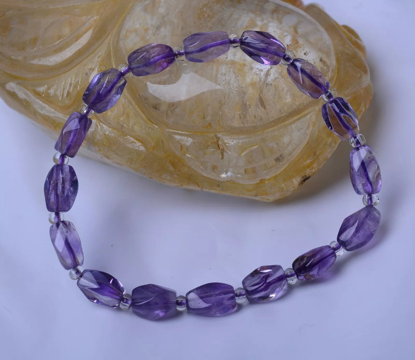 8.21gNatural Transparent Purple Amethyst Crystal Faceted Beads Healing Bracelet