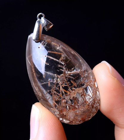 62.60ct Natural Gold Rutilated Quartz Hair Crystal Cure Powerful Pendant Silver