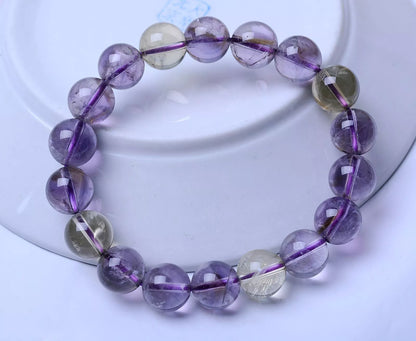 Genuine Natural Purple Amethyst Yellow Crystal Faceted Beads Bracelet 11mm