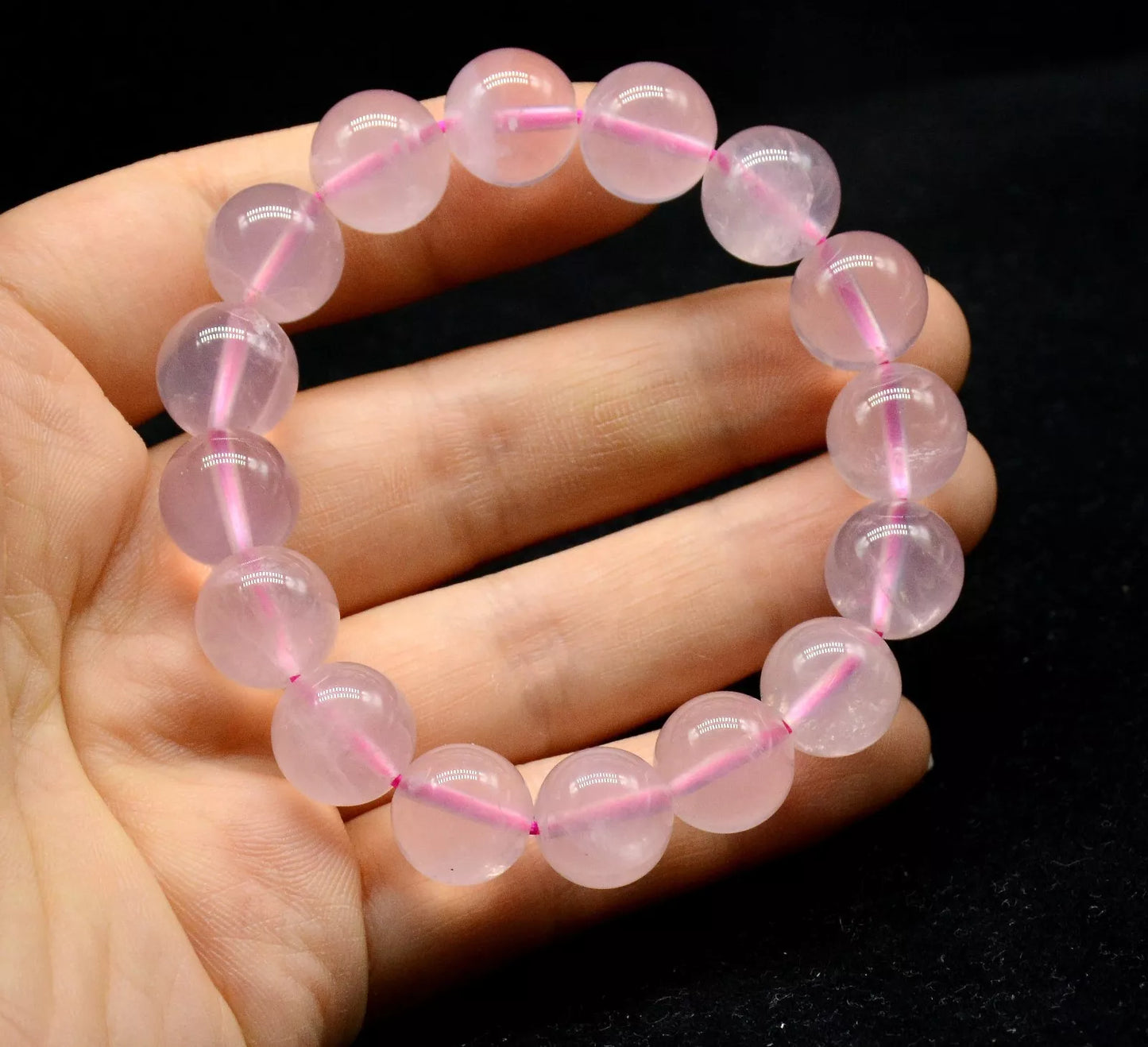 12mm Natural Madagascar Rose Quartz Crystal Round Beads Woman  Bracelet