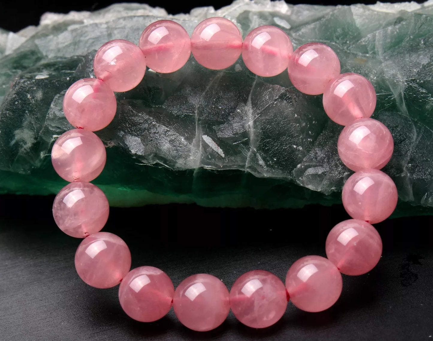 12.6 mm Natural Madagascar Rose Quartz Crystal Round Beads Woman Bracelet