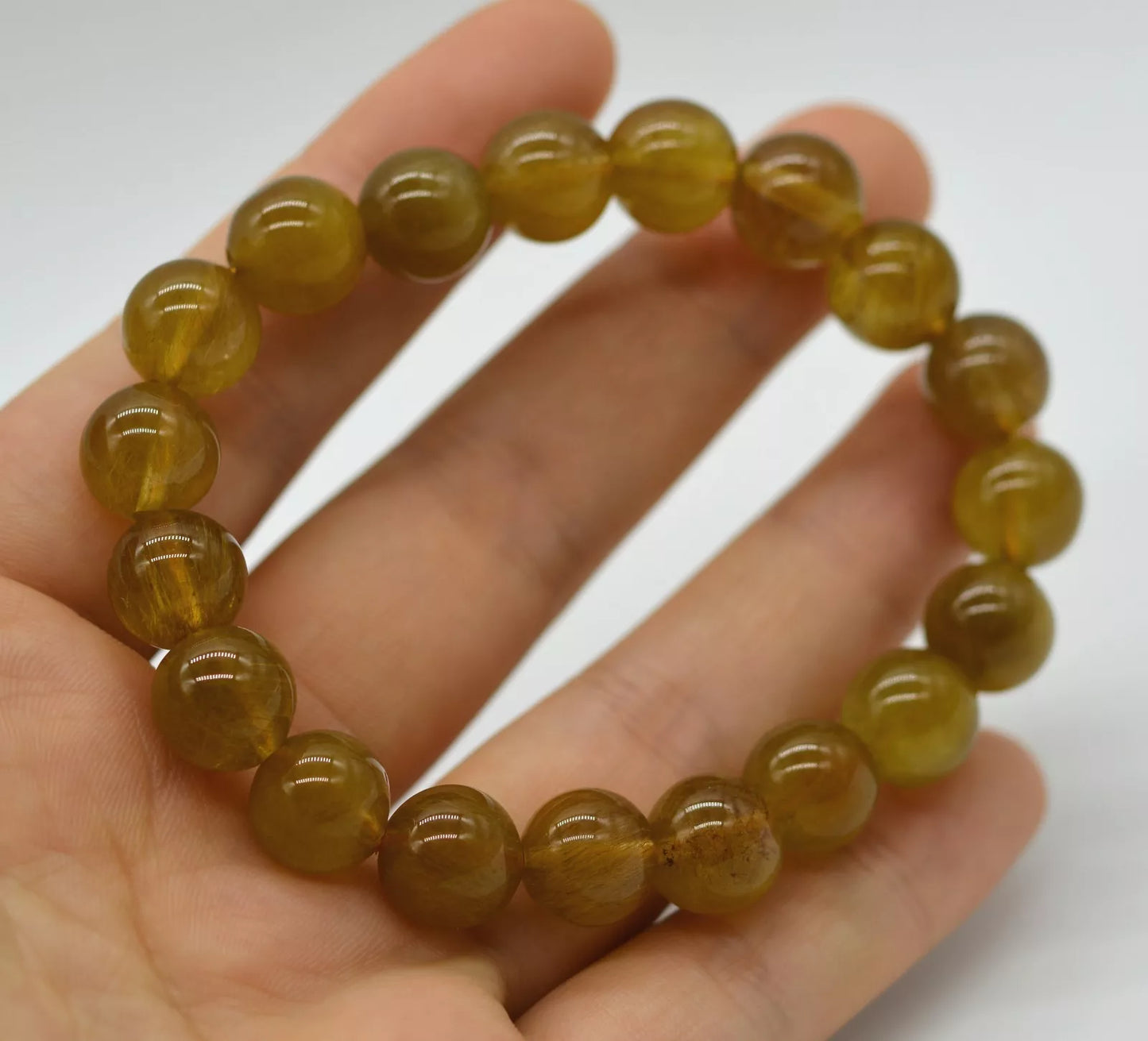 Natural Yellow Rabbit Gold Hair Rutilated Quartz Crystal Bracelet  30.8g