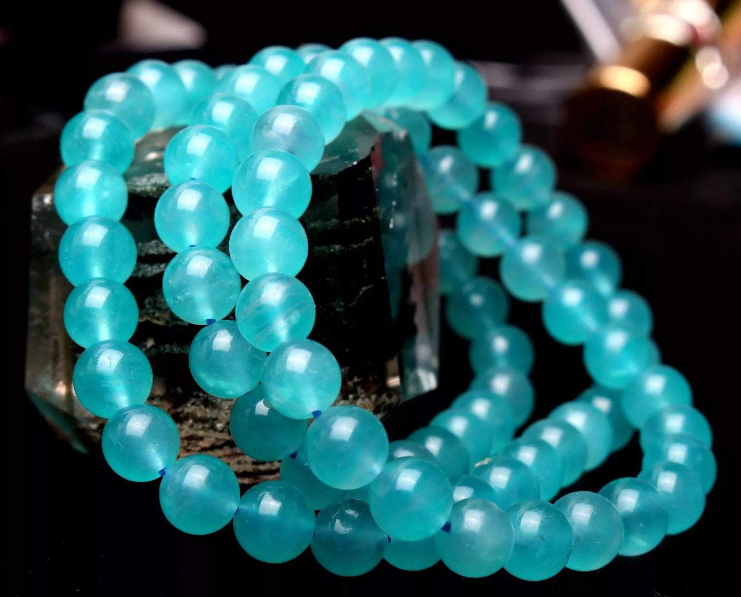 Cure Natural Ice Amazonite Mozambique Stretch Clear Beads Woman Bracelet 38g