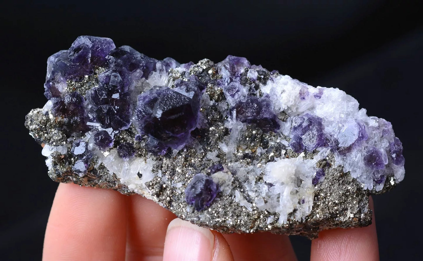 66.35g NEWLY DISCOVERED RARE PURPLE FLUORITE & PYRITE CRYSTAL MINERAL SPECIMEN