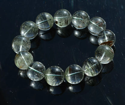 109.36g Natural Cure Green Phantom Crystal Ghost Round Beads Strong Bracelet