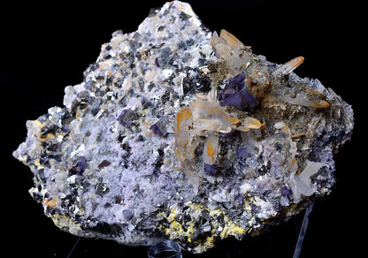 NEWLY DISCOVERED RARE PURPLE FLUORITE & CRYSTAL CHALCOPYRITE MINERAL  SPECIMEN