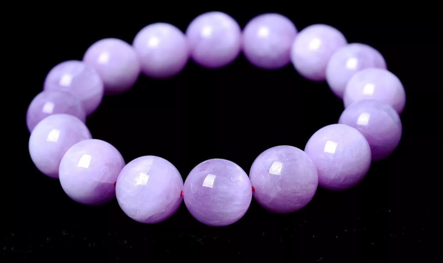 Natural Purple Spodumene Purple Kunzite Cat's Eye Bracelet Round Bead  13mm