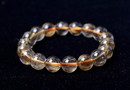 Natural Brazil Gold Hair Rutilated Quartz Beads Wealth Bracelet Men  35.67g