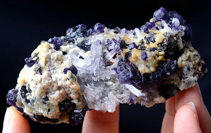 162g  Inner Mongolia New Find Purple Fluorite & Quartz Crystal Mineral Specimen