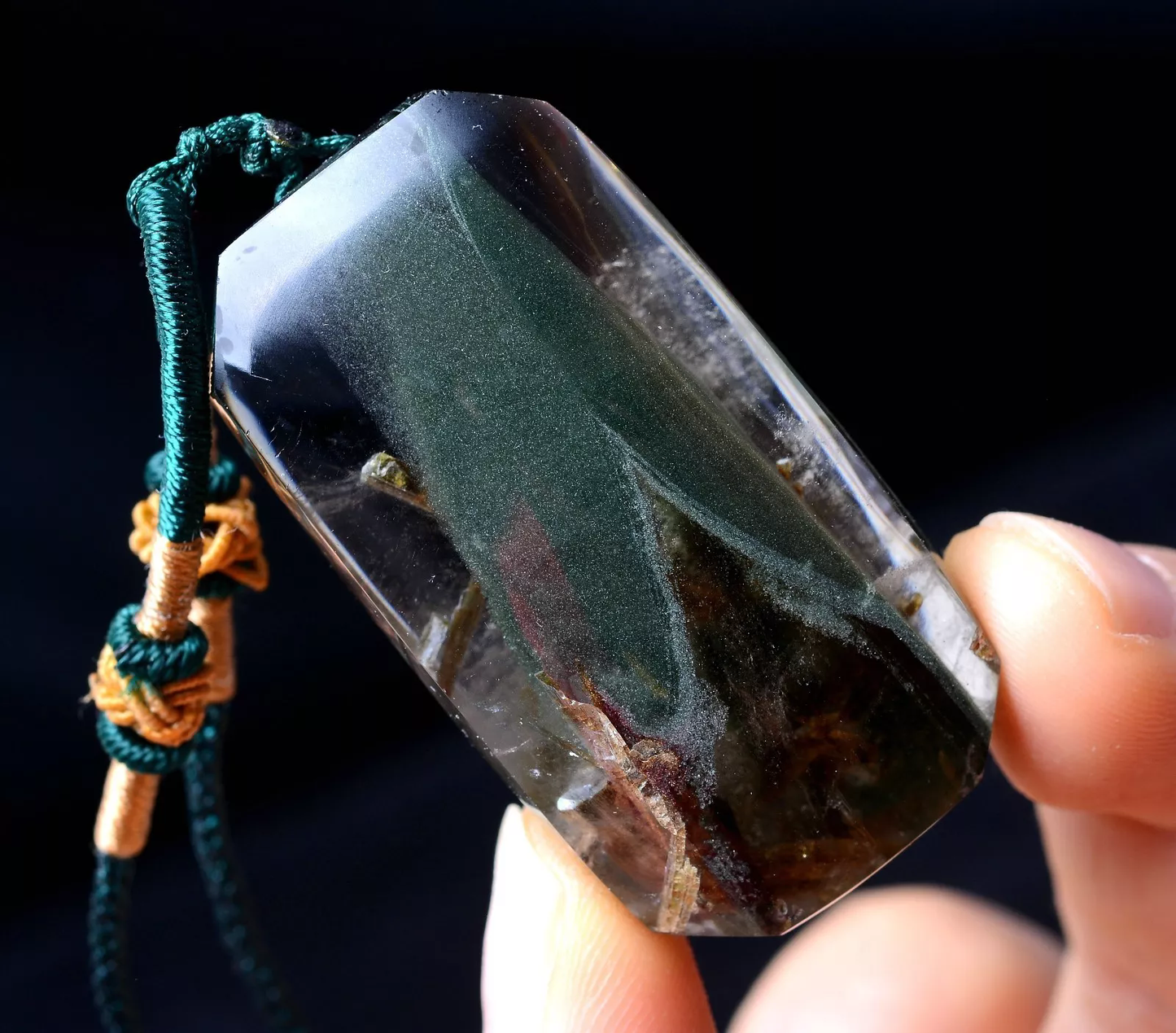 37.54gNatural Clear Green Ghost Phantom Quartz Crystal Pendant Healing Jewelry