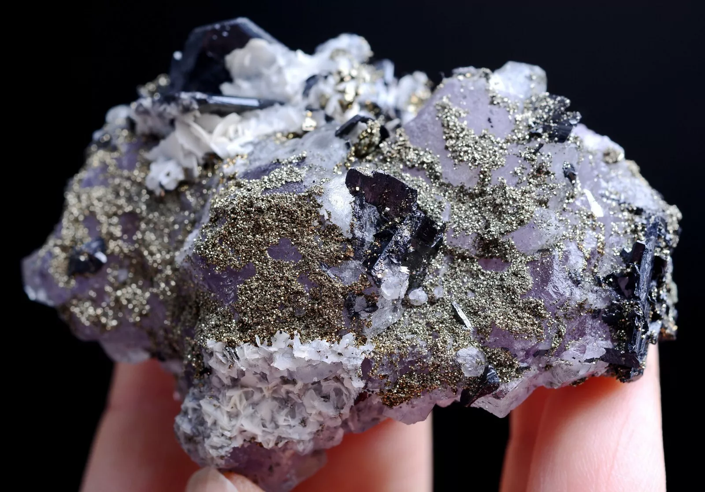 103g Natura Purple FLUORITE Wolframite Pyrite Calcite Mineral Specimen/China