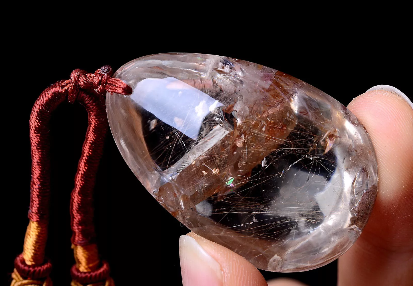 141.7ct Rare Natural Gold Rutilated "Stone Inside Stone"Quartz Crystal Pendant