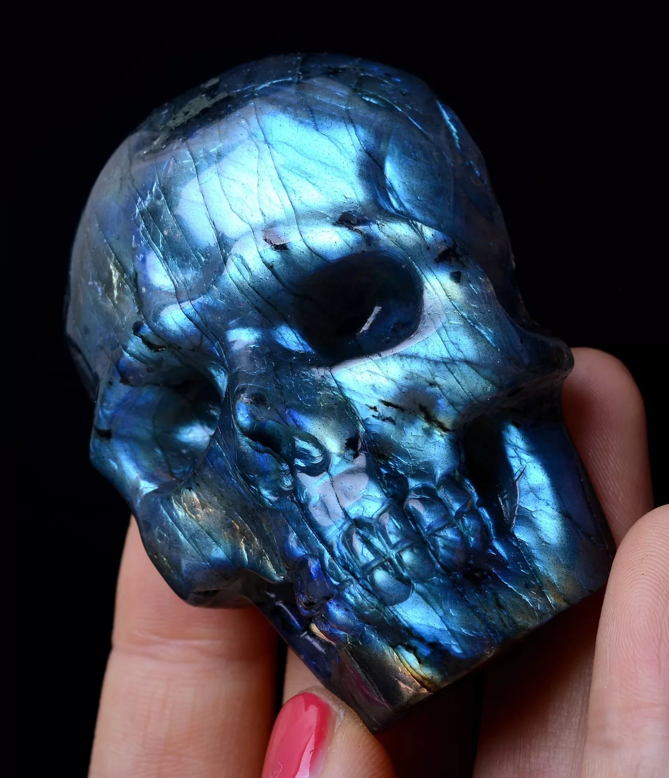 Natural Labradorite Quartz Crystal Skull Carving Reiki Healing Specimen 93.81g