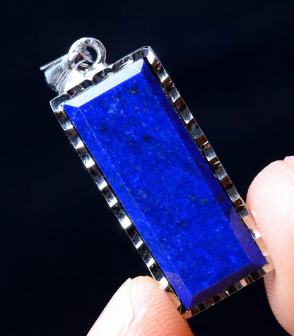 Natural Royal Blue Lapis Lazuli Gems Rectangle Silver Quartz Crystal  21CT