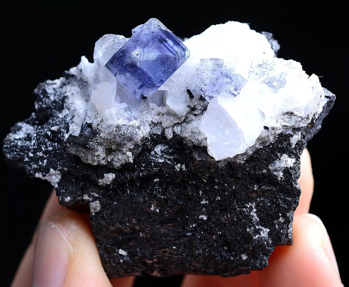 87gNatural Purple Blue Cube Fluorite &Wolframite Mineral Specimen /Yaogang xian