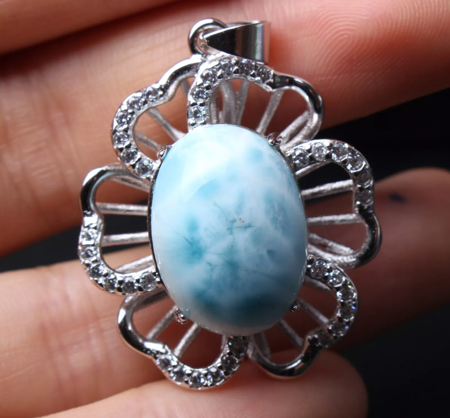 Beautiful Natural Blue Larimar Gemstone Woman Healing Pendant 19*14*11mm