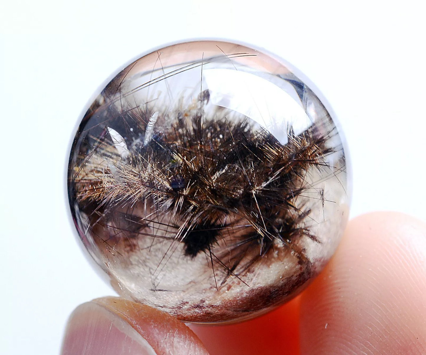 12.9g Natural Rare Silver Hair Rutilated Quartz Titanium Flowers Crystal Ball