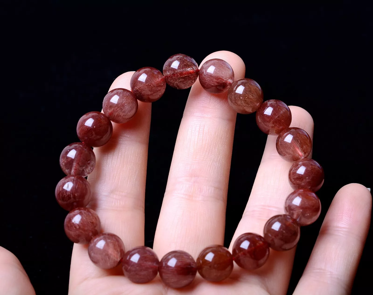 11mm Natural Gold Red Rutilated Quartz Crystal Woman Cure Powerful Bracelet