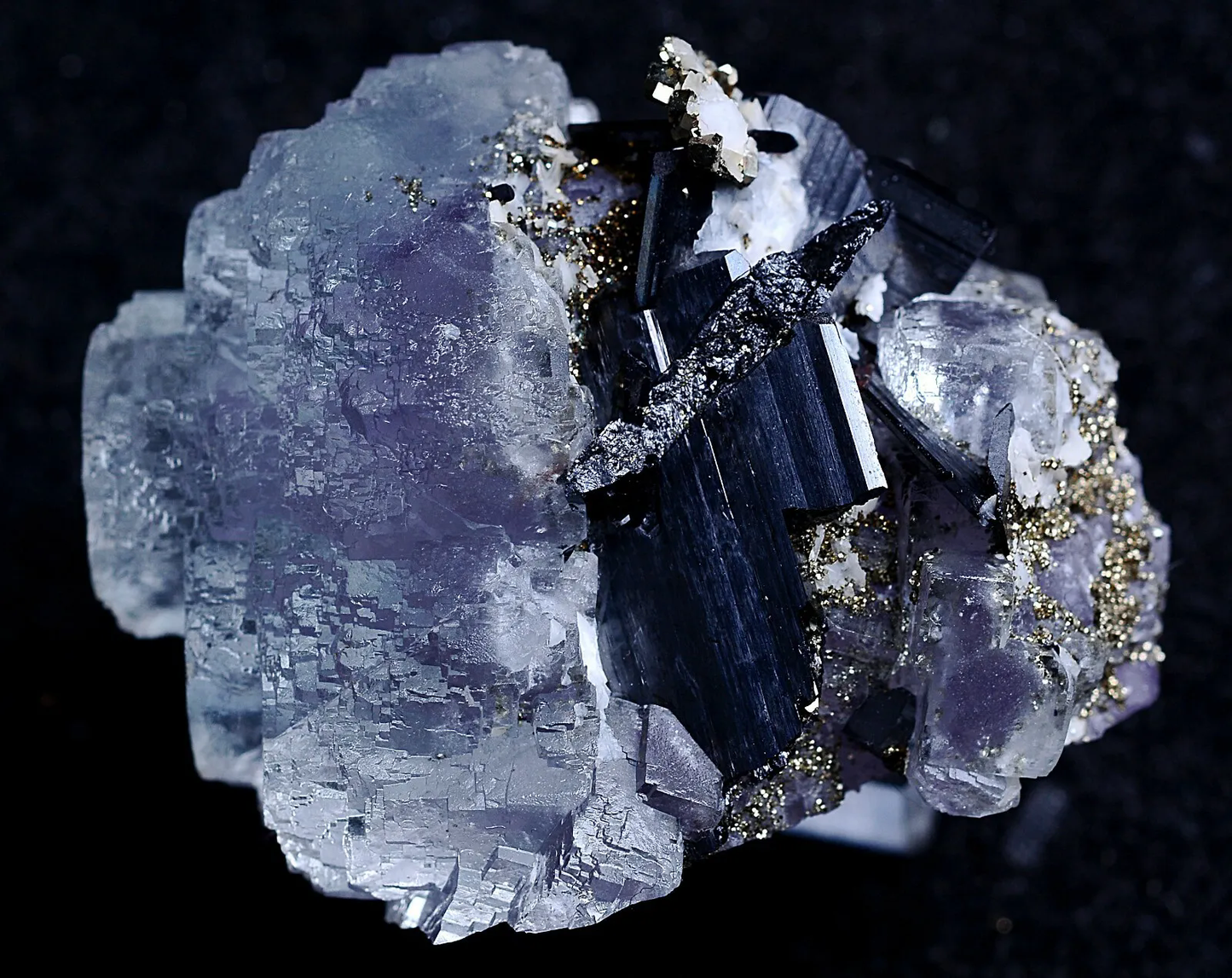 80gNatura Purple FLUORITE Wolframite &Pyrite Mineral Specimen/Yaogangxian China