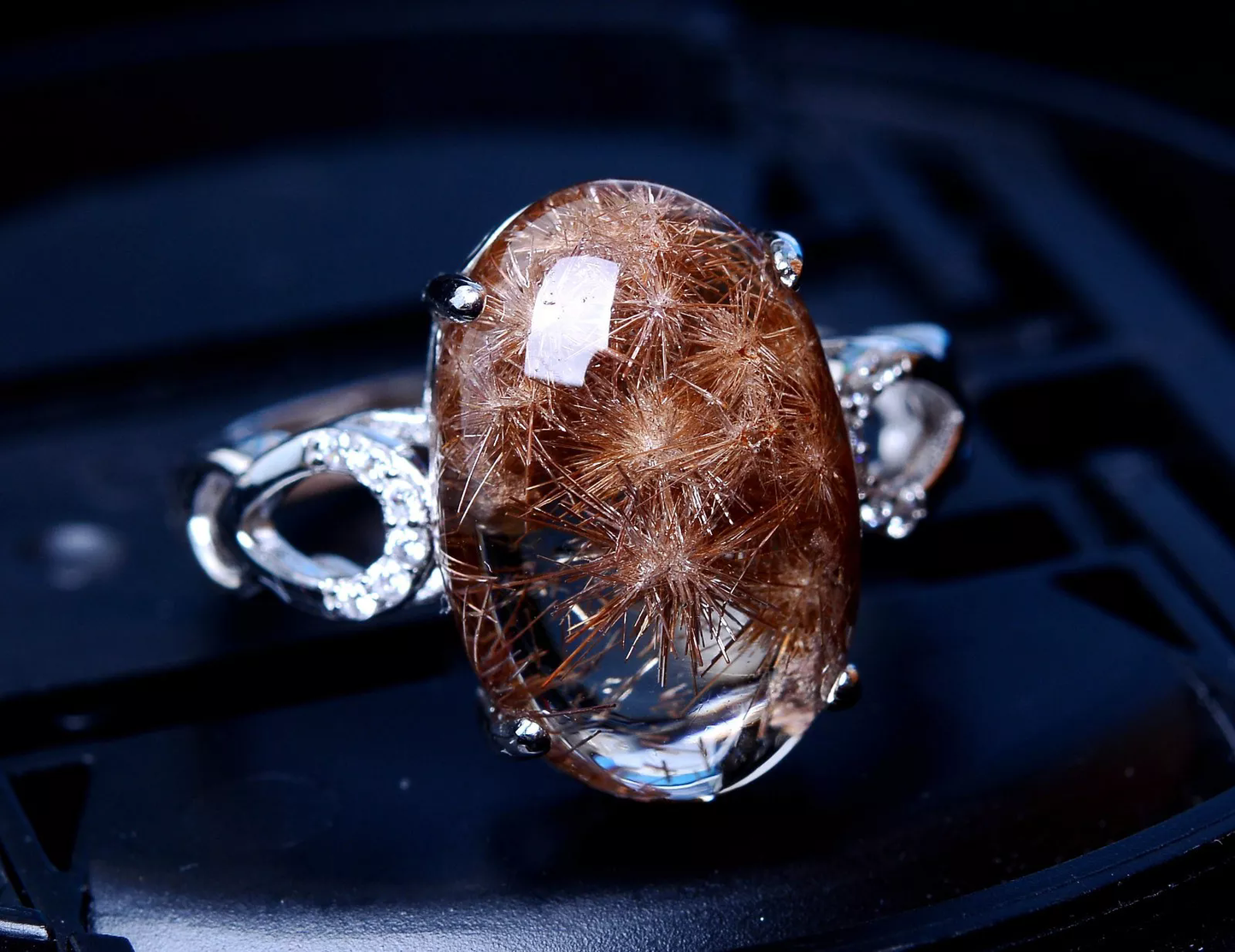 21.75ct Natural Gold Rutilated Quartz Crystal Sunflower Rutilated Crystal Ring