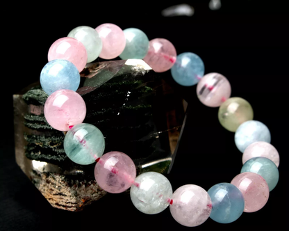 10mm beautiful Natural Colorful Morganite Gemstone Clear Beads Bracelet  AAA