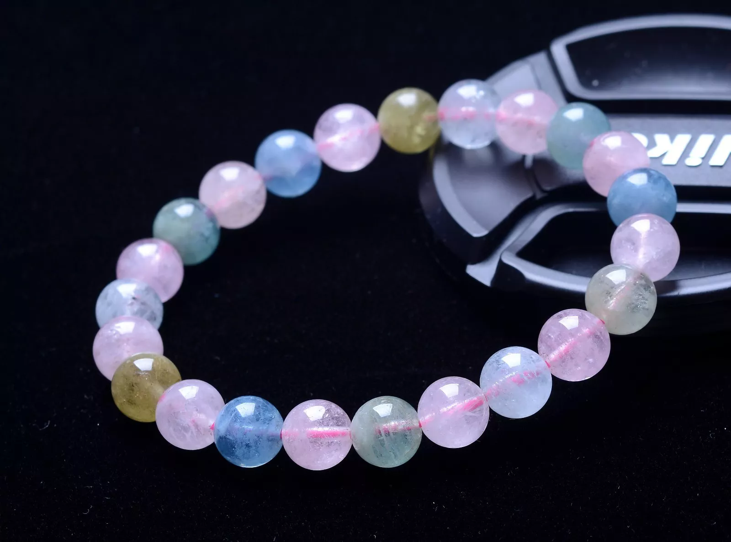 9.1mm Beauty Natural Rare Colorful Morganite Gemstone Clear Beads Bracelet  AAA