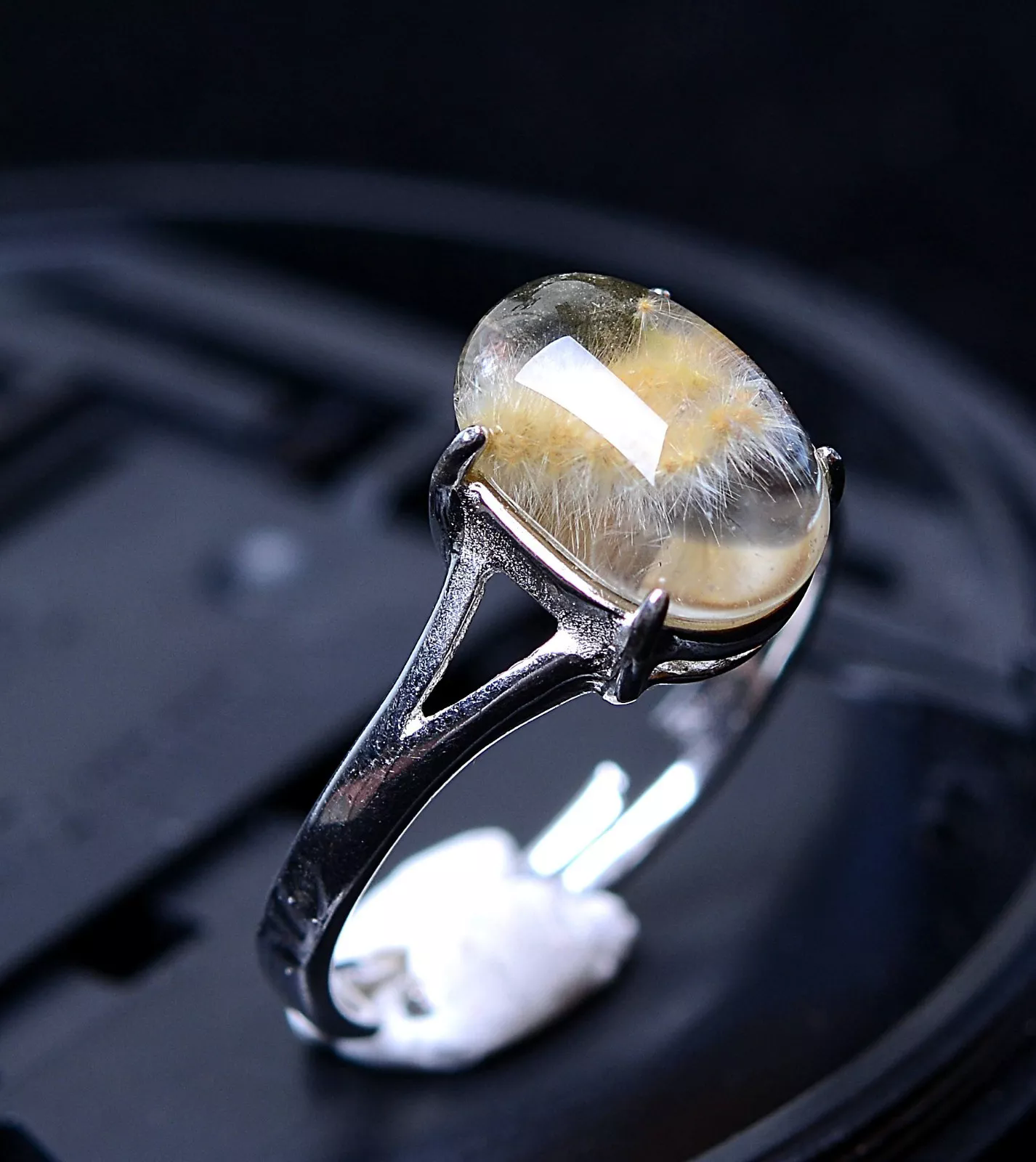 9.40CT Natural Gold Hair Rutilated Quartz Beads Wealth Woman adjustable Ring