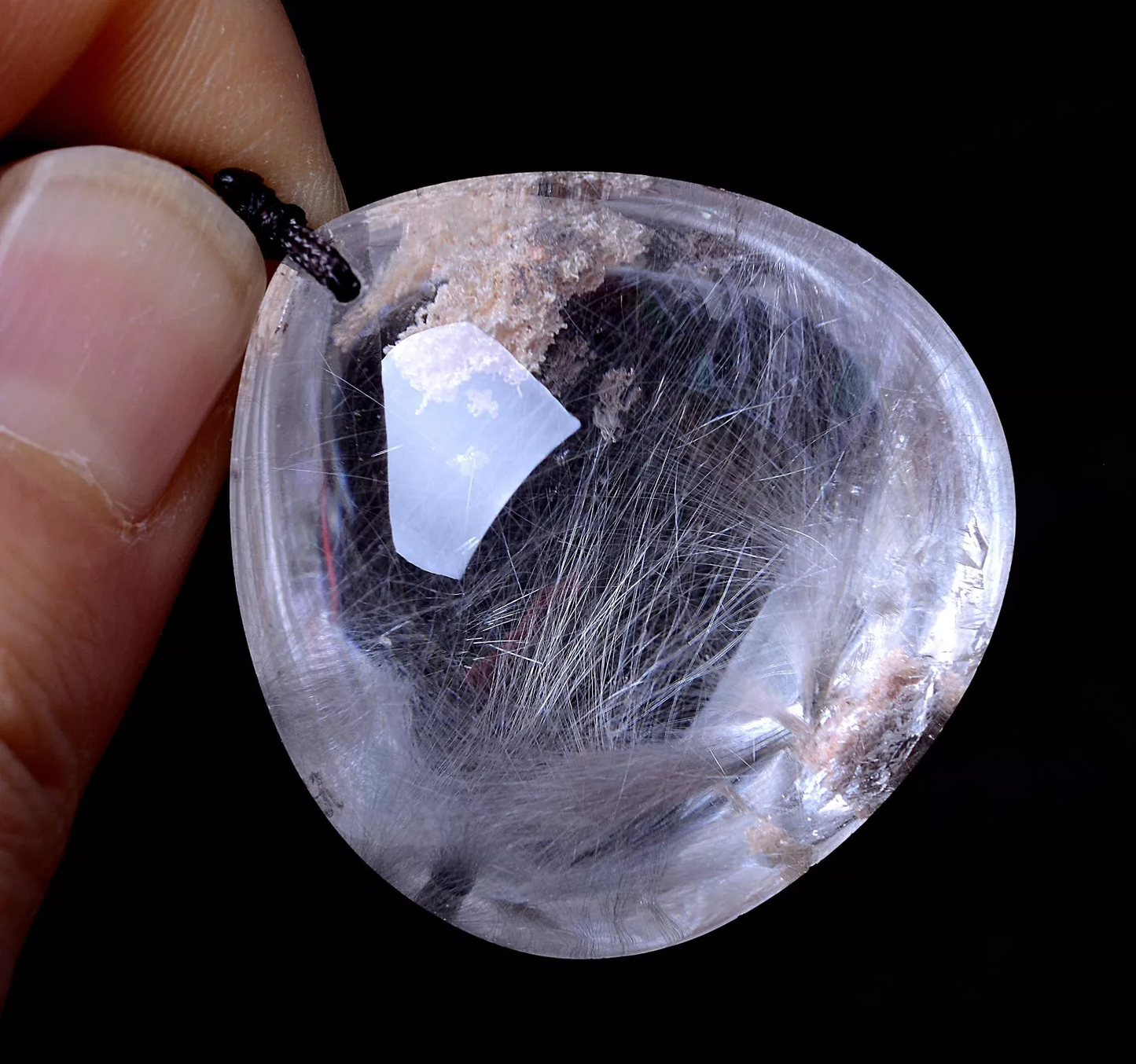 26.44g Natural Silver Rutilated Quartz Titanium Crystal Men And Women Pendant