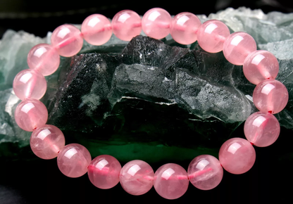 10 mm NATURAL MADAGASCAR ROSE QUARTZ CRYSTAL ROUND BEADS WOMAN BRACELET AAAA