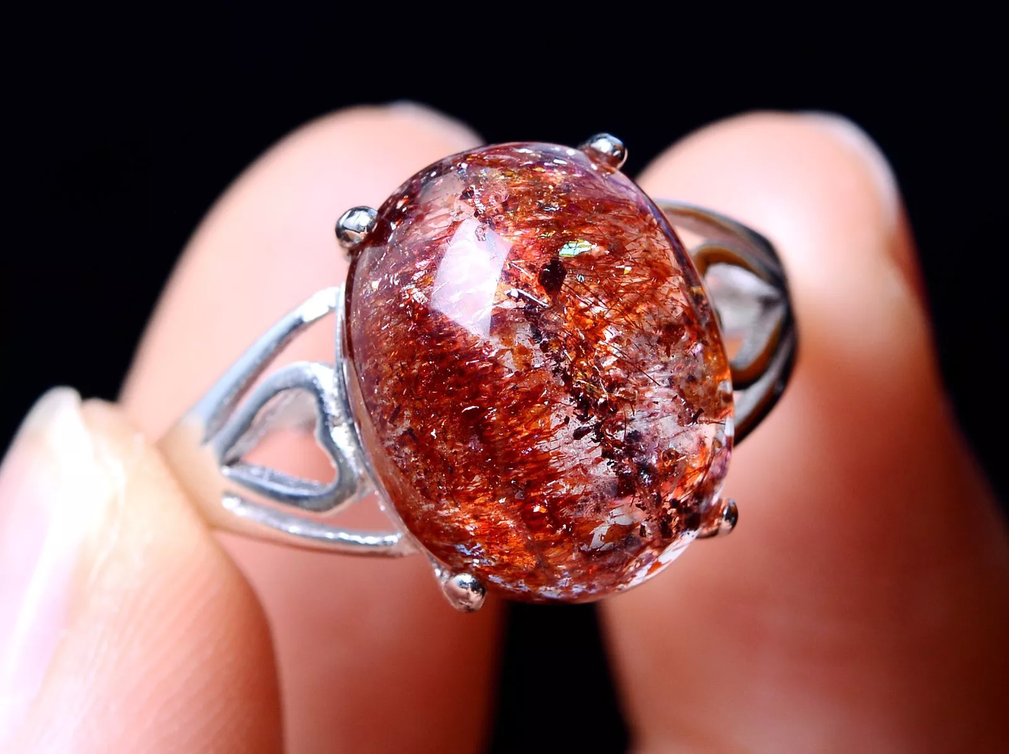 Natural Gem Red Super Seven Quartz Lepidocrocite Women Ring Adjustable 20.35ct