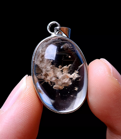 6.19g Rare Transparent Natural Calcite Gold Hair Crystal Pendant Silver Inlaid