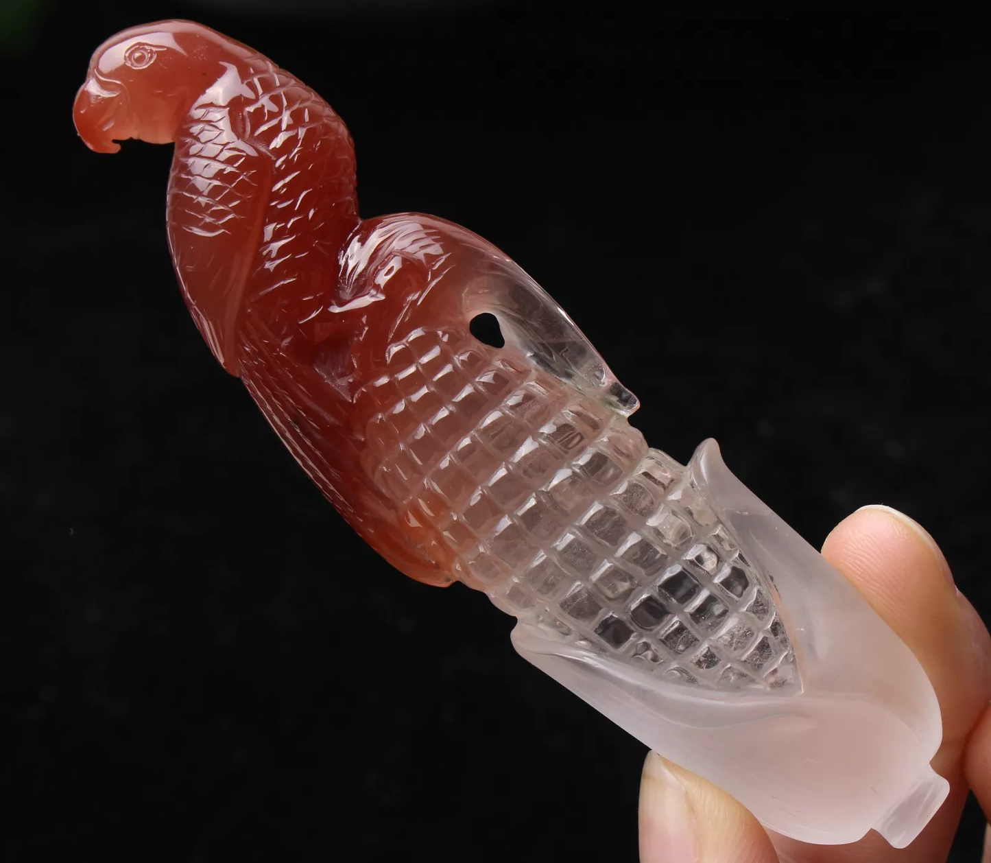 NATURAL GEM RED QUARTZ CRYSTAL CARVED PARROT FURNISHING ARTICLES 57.67g