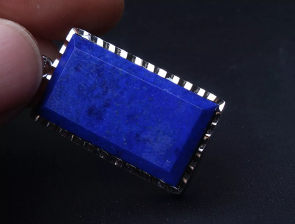 6.4g Natural Royal Blue Lapis Lazuli Gems Rectangle Silver Plated Pendant