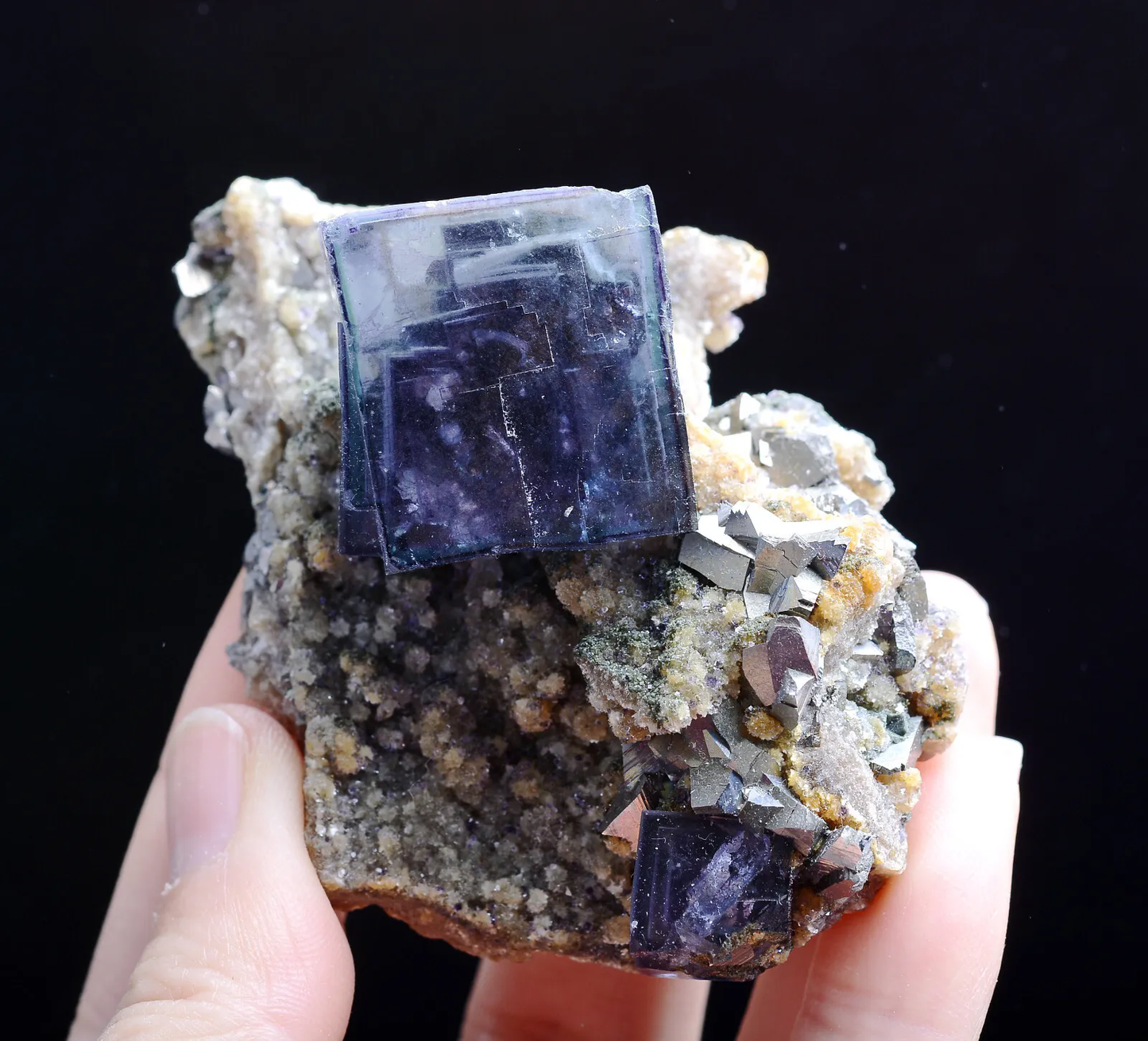 120gNatural Window Purple Fluorite & Arsenopyrite Mineral Specimen/ Yaogangxian