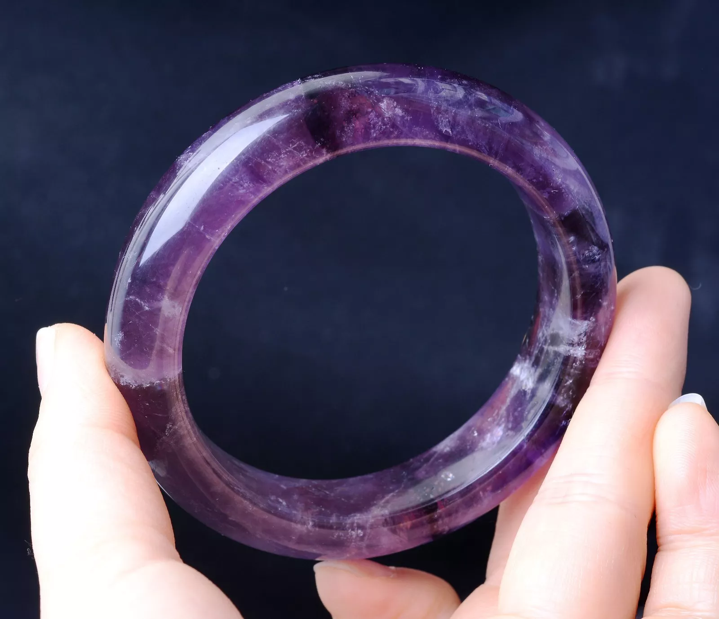 59mm Natural Rare Lavender Amethyst Quartz Crystal Madam Bangle Inner Diameter