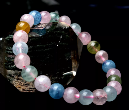 7.5mm Natural Colorful Morganite Gemstone Clear Beads Madam Healing Bracelet