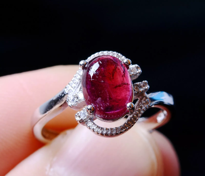 2.04g Natural Red Tourmaline Gemstone Transparent Bead Adjustable Ring