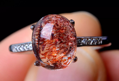 13.25ct Natural Gem Red Super Seven Quartz Lepidocrocite Women Ring Adjustable