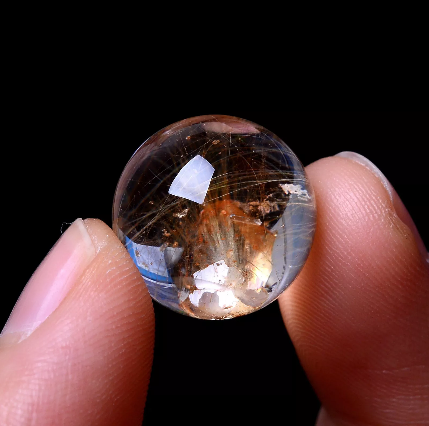 5.67g  Natural Gold Rutilated "Stone Inside Stone"Quartz Crystal Pendant Ball