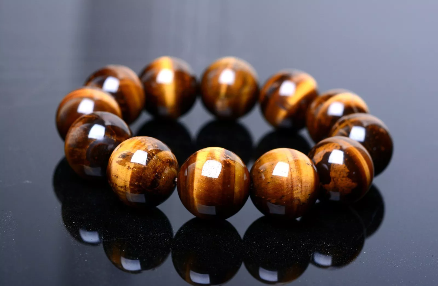 18mm Natural Brazil Yellow Tiger's Eye Men Gemstone Round Beads Men Bracelet