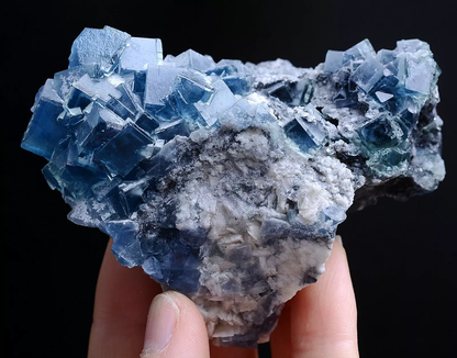 185.0g Natural Transparent Window Blue Cube Fluorite CLUSTER Mineral Specimen