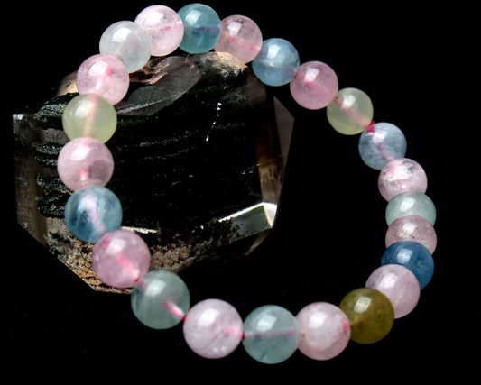 8.5mm Natural Healing Colorful Morganite Gemstone Clear Beads Lady  Bracelet