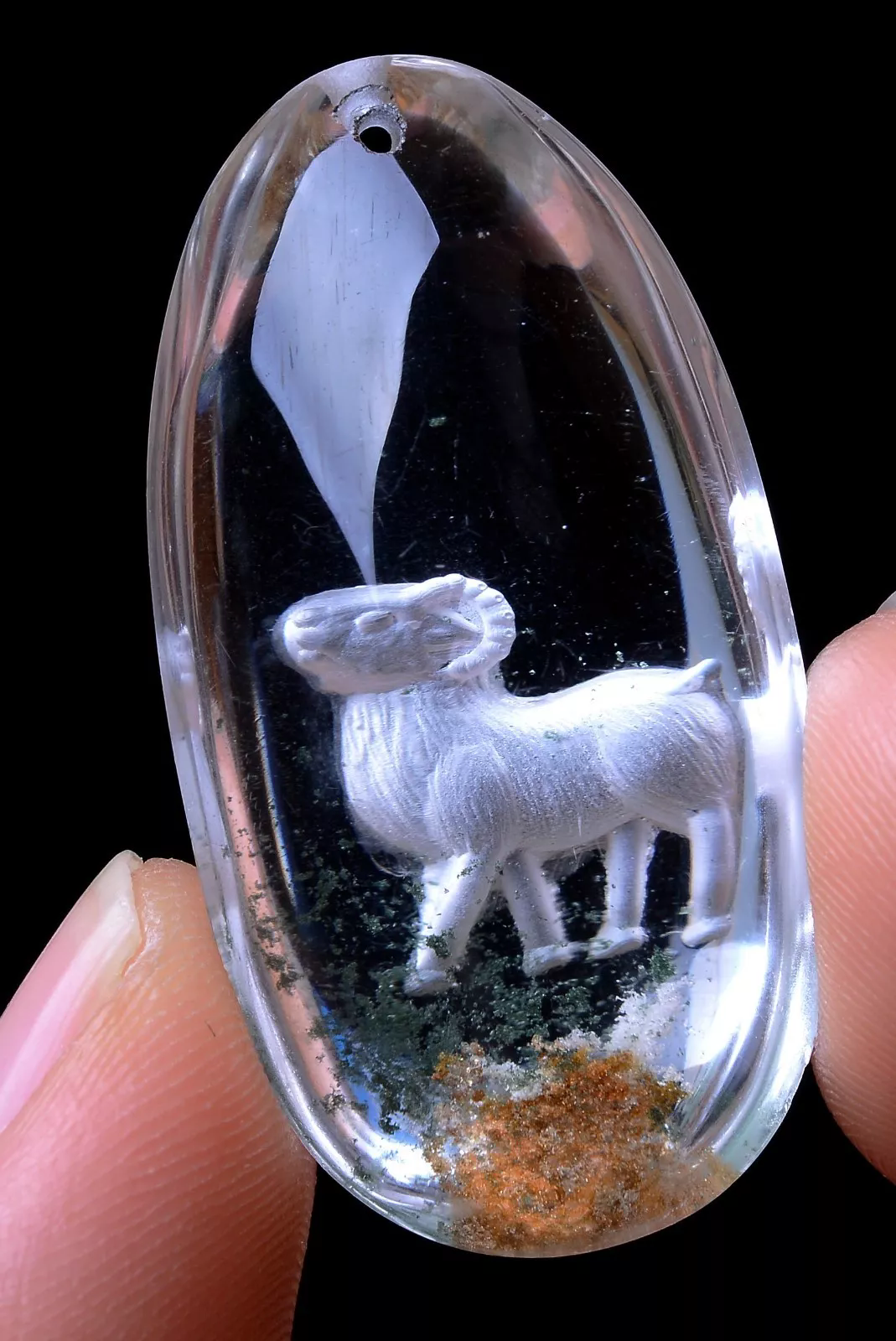 61.60ct Carving Animal Sheep Natural Inner Scene Ghost Quartz Crystal  Pendant